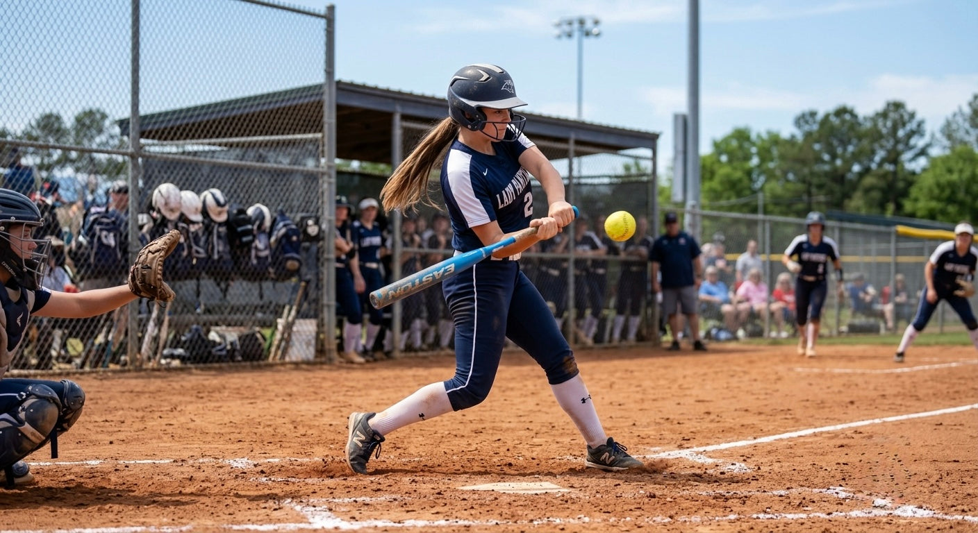 Fastpitch softball hitter making contact at the plate